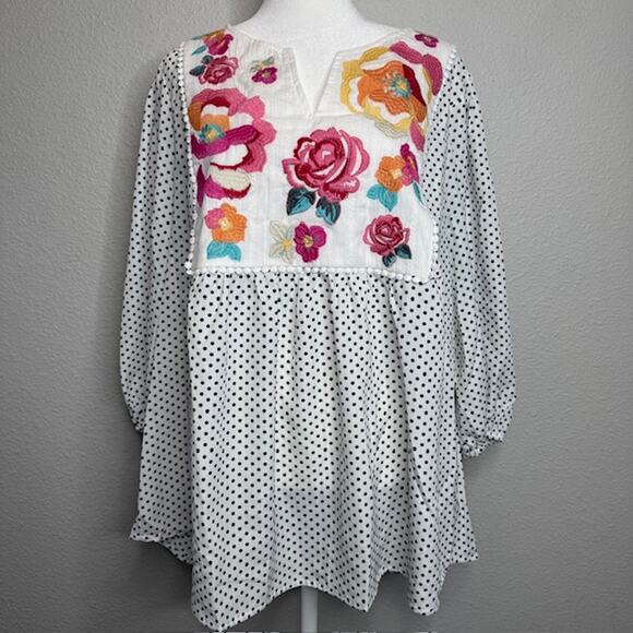 Savannah Jane Babydoll Floral Embroidered Dot Blouse Sz 1X - Picture 1 of 14
